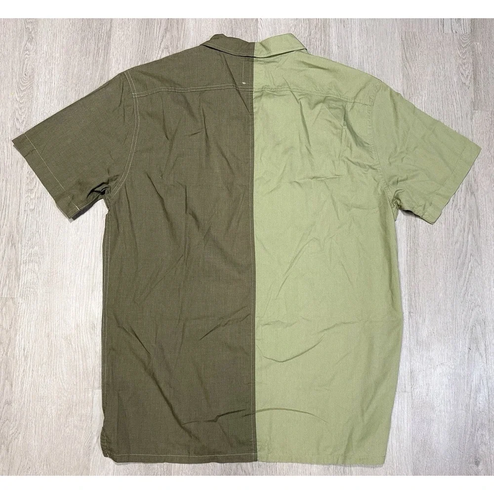 Levis Button Up Shirt Men's XL Green Colorblock Chambray Short Sleeve Casual